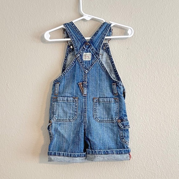 Levi Strauss Denim Floral Embroidered Shortalls Overalls 12 Months - Picture 2 of 10